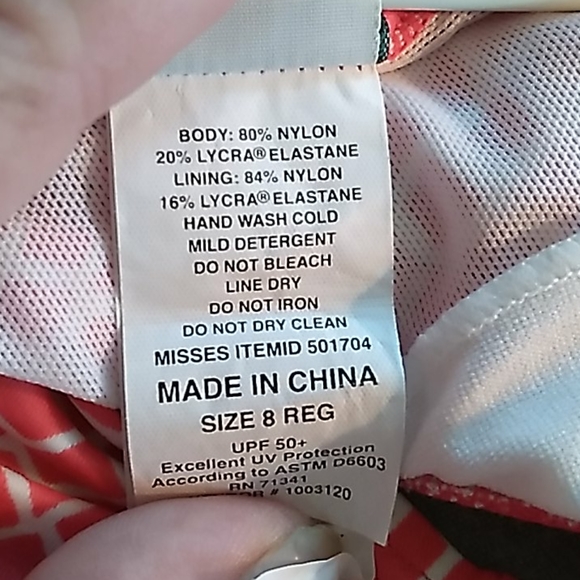 L.L.Bean UPF 50+ Hot Coral & White One Piece Suit - Picture 7 of 8